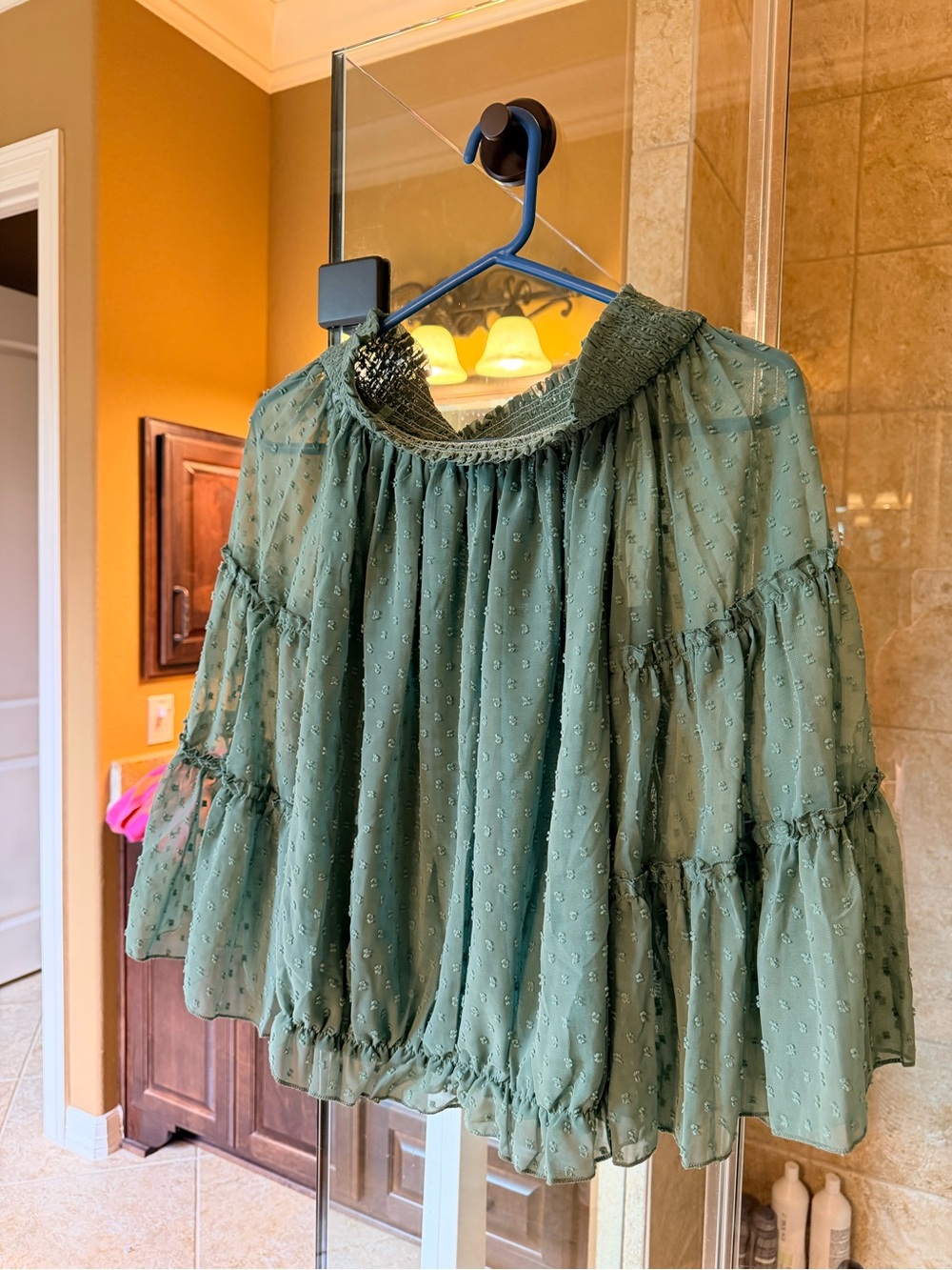 NWT Bohemian Smocked Off Shoulder Green Blouse